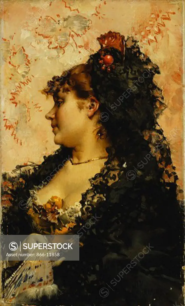 A Spanish Beauty. Frederik Hendrik Kaemmerer (1839-1902). Oil on canvas. 25.5 x 16cm.