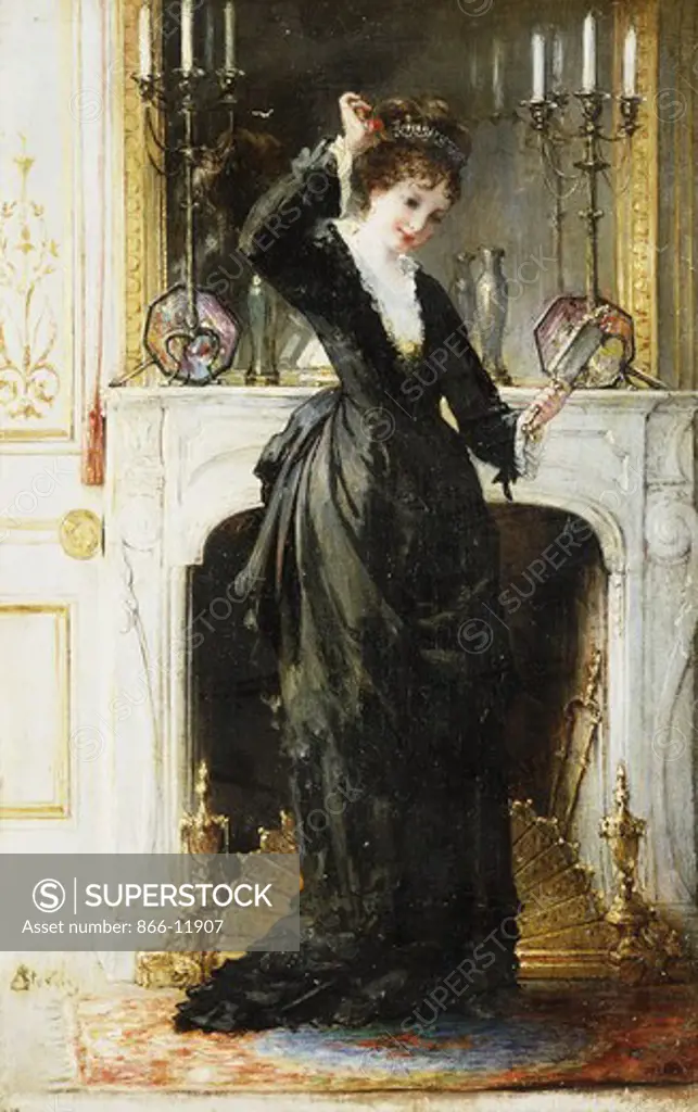 In the Boudoir. Alfred Stevens (1823-1906). Oil on canvas. 32 x 21cm.
