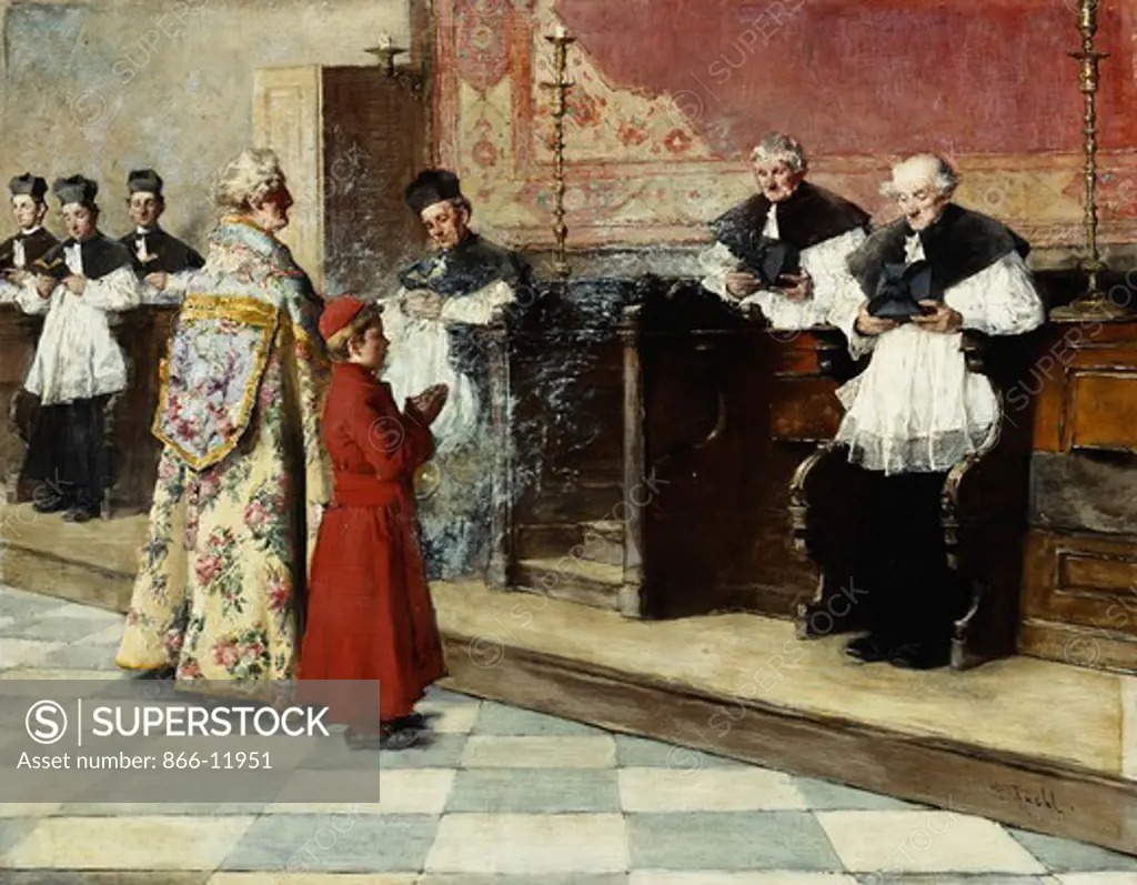 Receiving the Blessing. Gotthardt Kuehl (1850-1915). Oil on panel. 38 x 50.1cm.