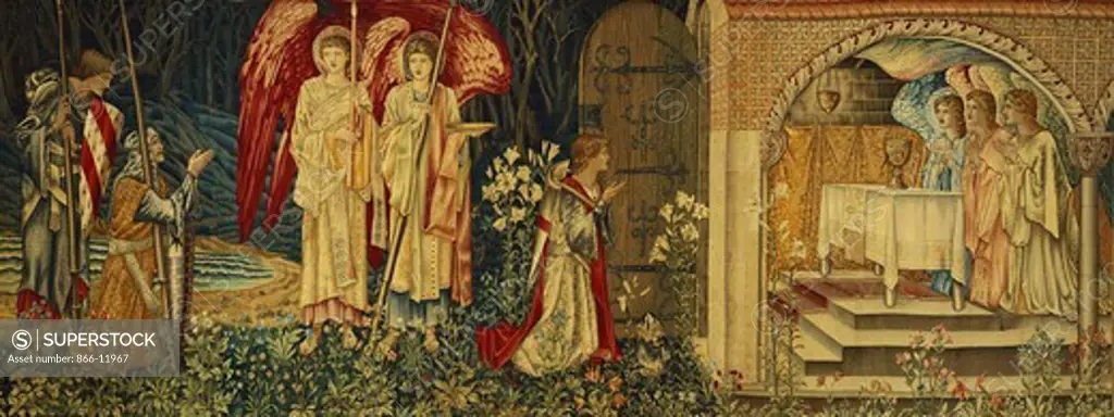 The Achievement of the Holy Grail by Sir Galahad, Sir Bors and Sir Percival. Edward Burne-Jones (1833-1898). High-warp tapestry in wool and silk. 253 x 628cm.