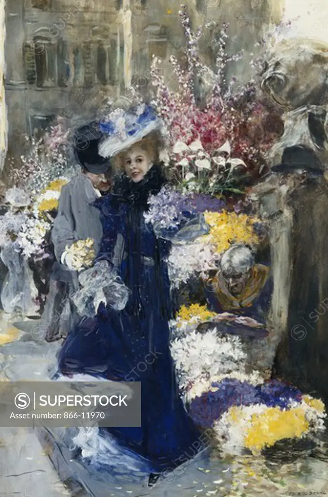 The Flower Seller. Friedrich Stahl (1863-1940). Watercolour and bodycolour. 42 x 30cm.