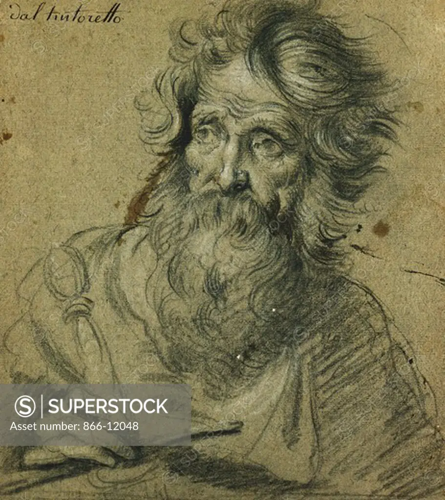 Saint Paul. Bernardo Stozzi (1581-1644). Black and white chalk on brown paper. 20.1 x 17.9cm.