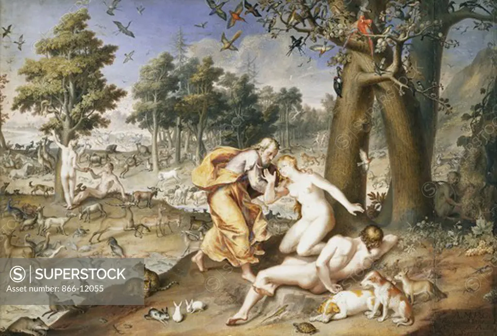 The Creation of Eve. Ridolfo Manzoni (1675-1743/1745). Bodycolour on vellum. 27.2 x 39.8cm.