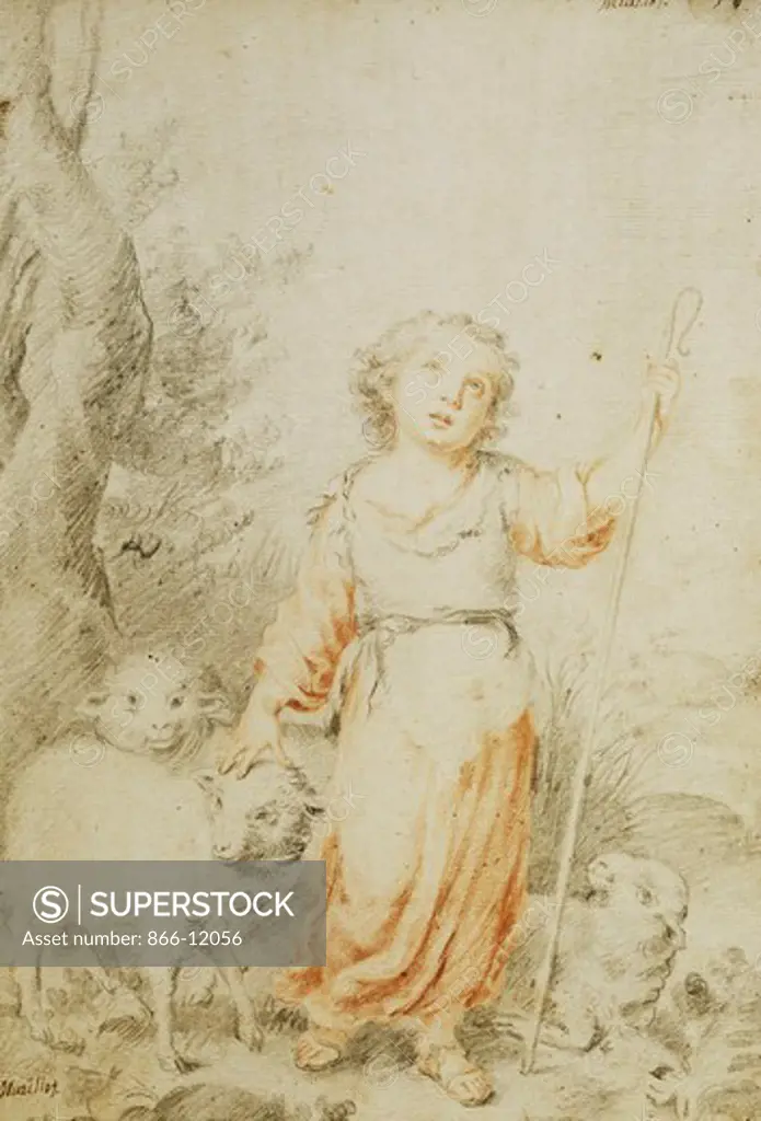 The Good Shepherd. Bartolome Esteban Murillo (1618-1682). Black and red chalk. 33.6 x 23.3cm.
