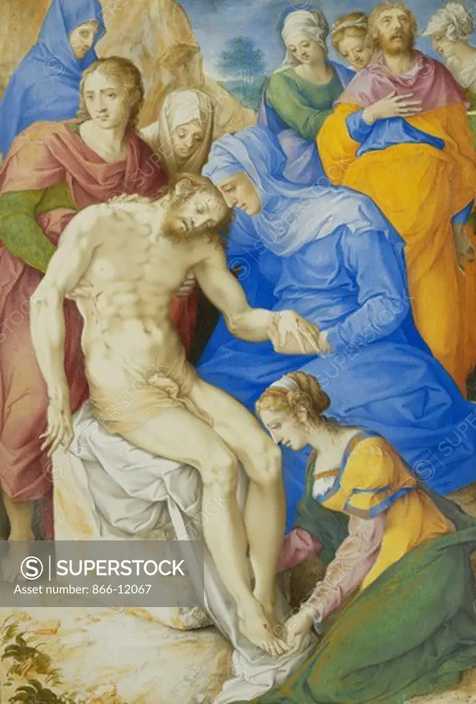 The Lamentation. Giorgio Giulio Clovio (1498-1578). Watercolour and bodycolour heightened with gold, on vellum. 21.8 x 14.7cm.