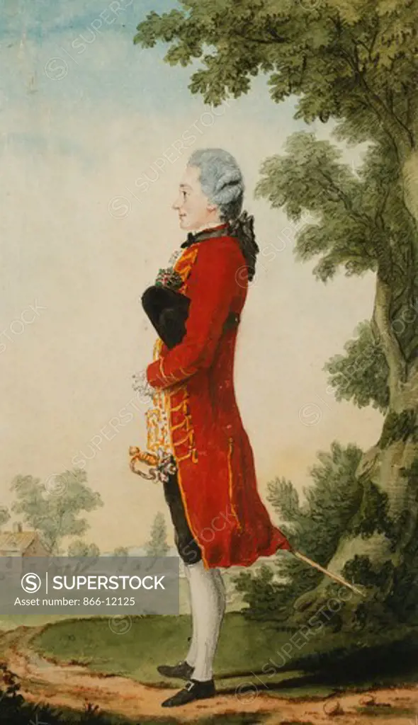 The Baron de Talleyrand, in a Landscape. Louis de Carmontelle (1717-1806). Black lead, red chalk, watercolour.