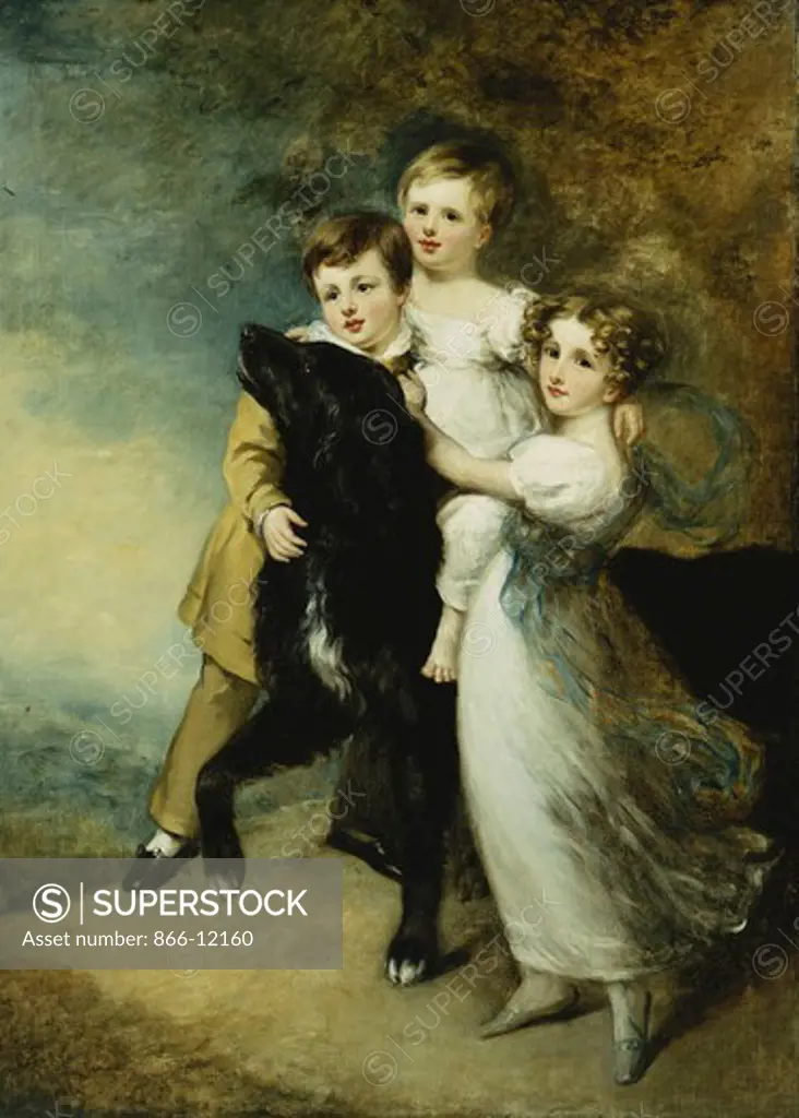 Three Children with a Dog in a Landscape. William Beechey (1753-1839). Oil on canvas. 186.7 x 136.5cm.