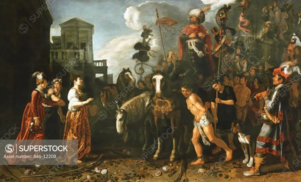 Jephthah Welcomed Home from the Battlefield by His Daughter. Pieter Lastman (1583-1633). Oil on panel. 122 x 199.5cm.