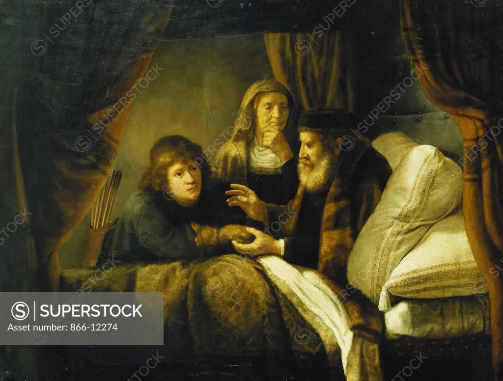 Issac Blessing Jacob. School of Rembrandt, circa 1640. Oil on canvas. 128.3 x 165.7cm.