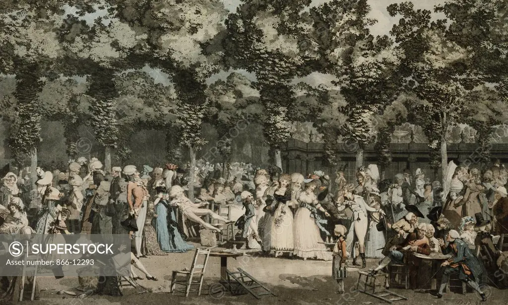 The Public Promenade; Le Promenade Publique. Philibert Louis Debucourt (1755-1832). Etching with aquatint and engraving printed in colours (black, blue, red and yellow). Dated 1792. 44.9 x 63.9cm.