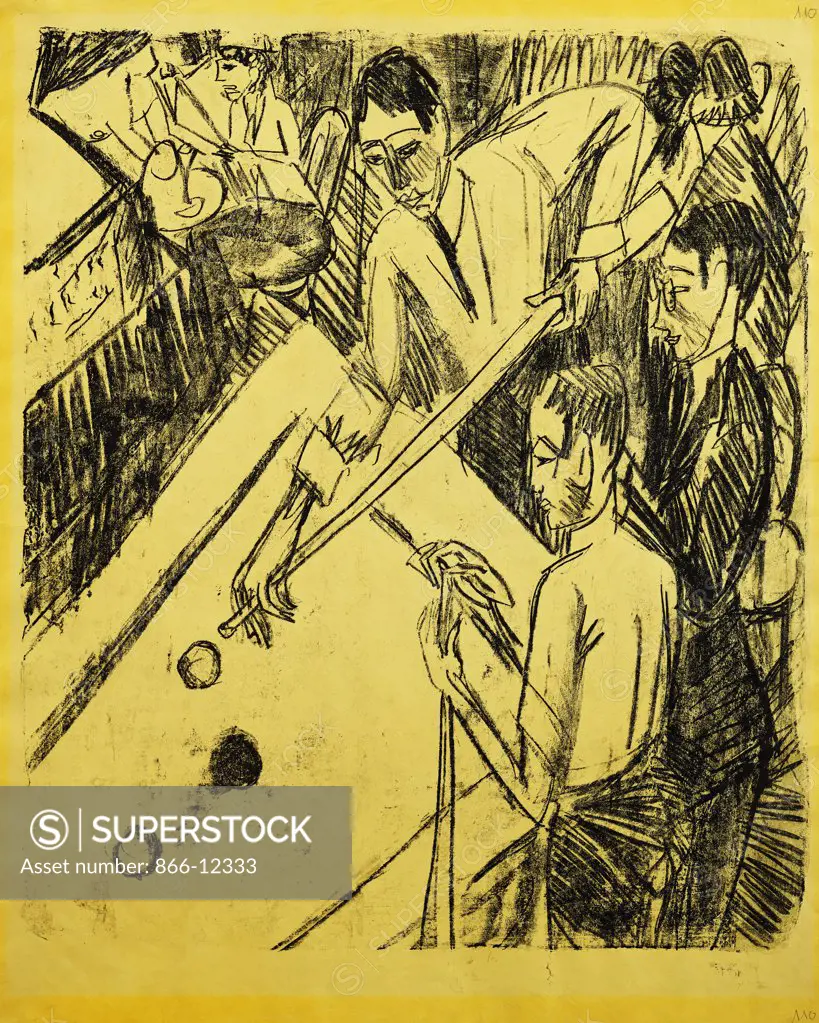 Billiard Player; Billardspieler. Ernst Ludwig Kirchner (1880-1938). Lithograph on canary-yellow wove paper. Dated 1915. 67 x 53.1cm.