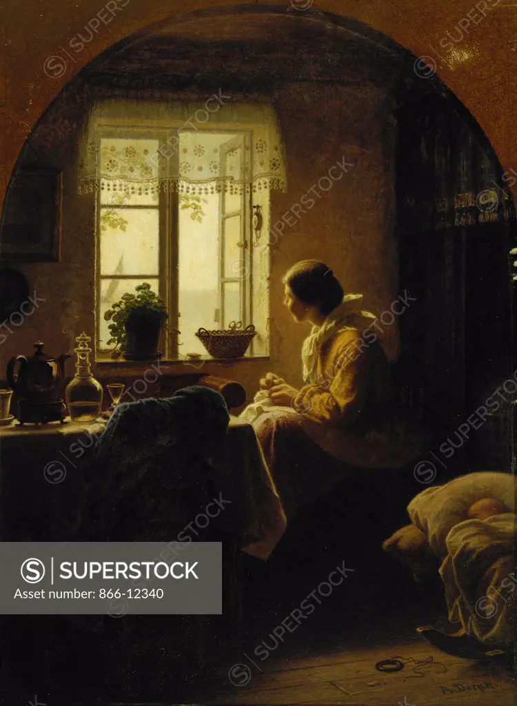 At the Window. Anton Laurids Johannes Dorph (1831-1914). Oil on canvas. 40.5 x 30cm
