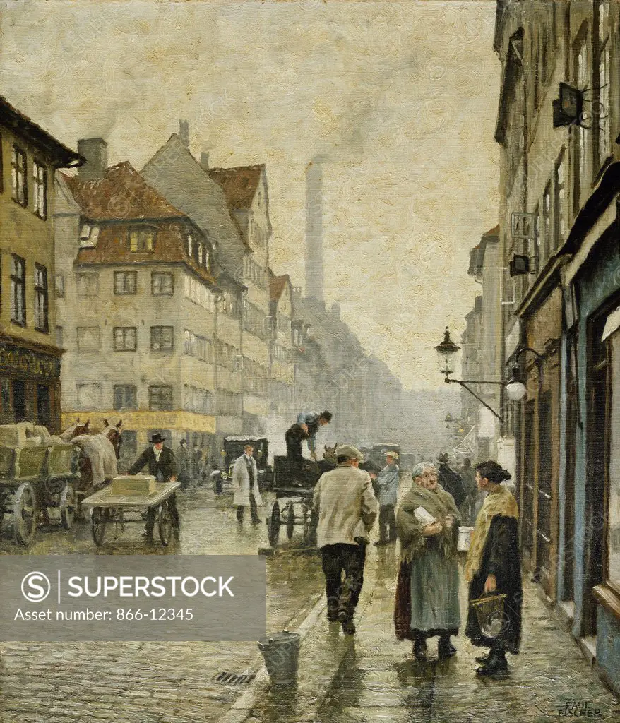Krystalgade, Copenhagen. Paul Fischer (1860-1934). Oil on canvas. 58.3 x 50.7cm