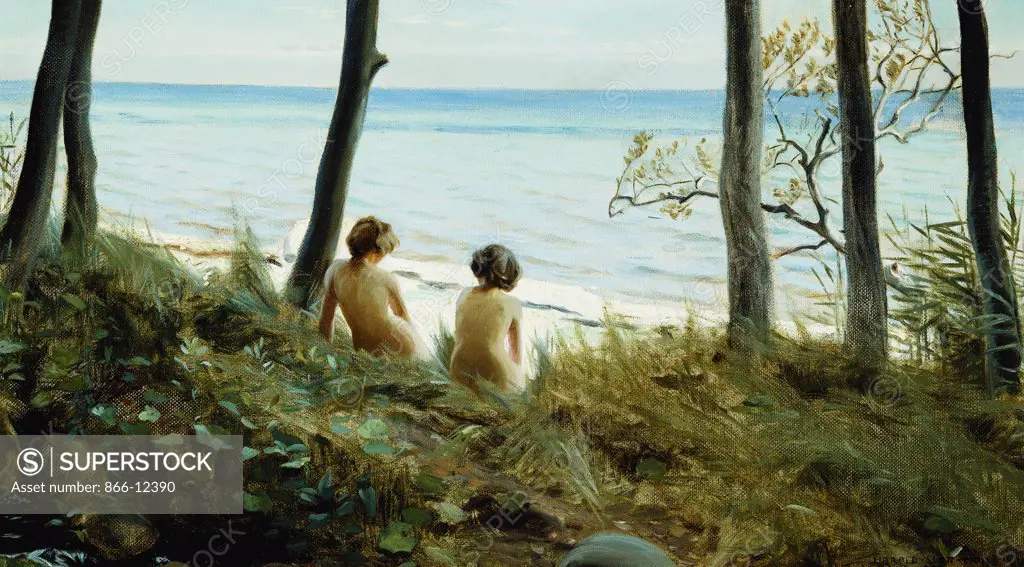 On the Beach. Harald Slott-Moller (1864-1937). Oil on canvas. Dated 1907. 47.8 x 84.5cm