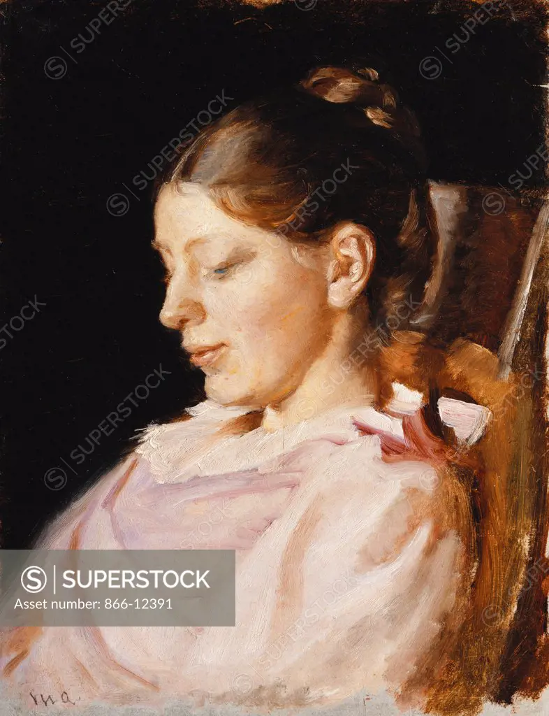 Portrait of Anna Ancher, the Artist's Wife.  Michael Ancher (1849-1927). Oil on board. 35 x 26.7cm