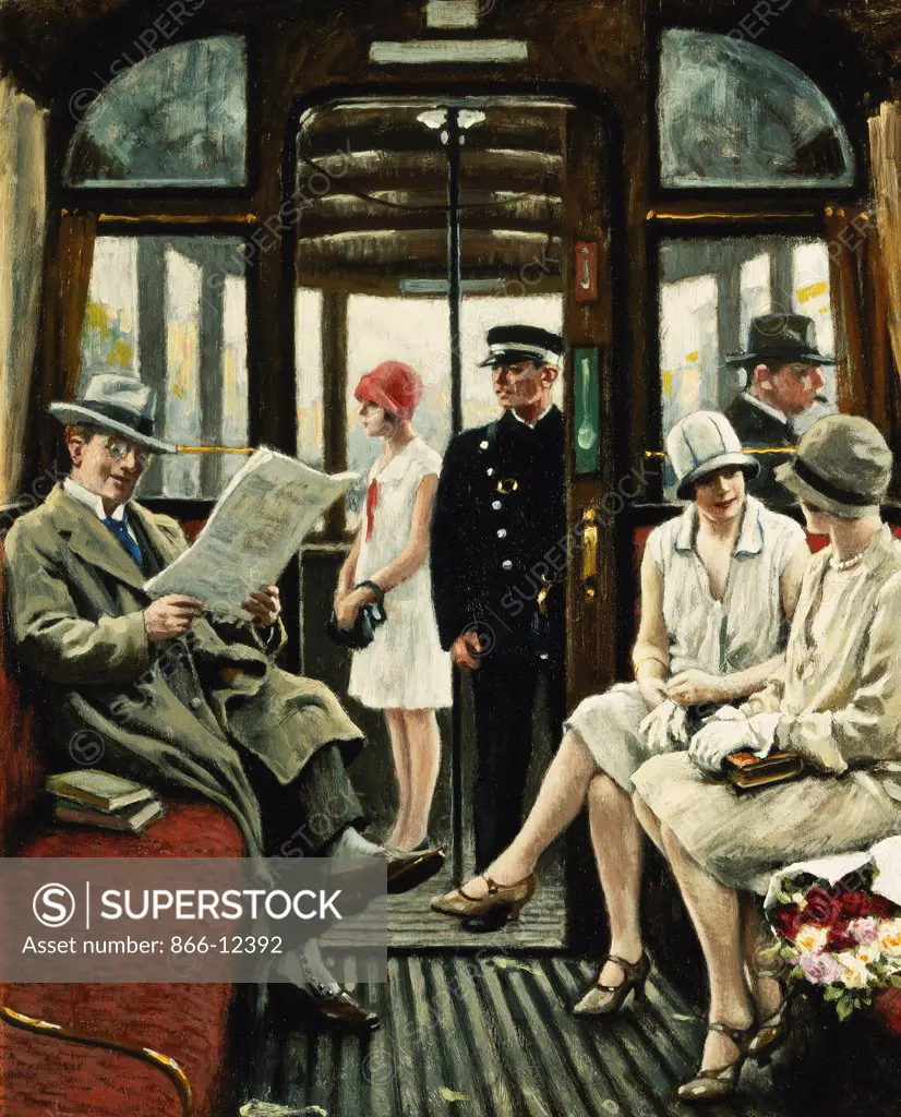 On the Tram. Paul Fischer (1860-1934). Oil on panel. 38.8 x 32cm