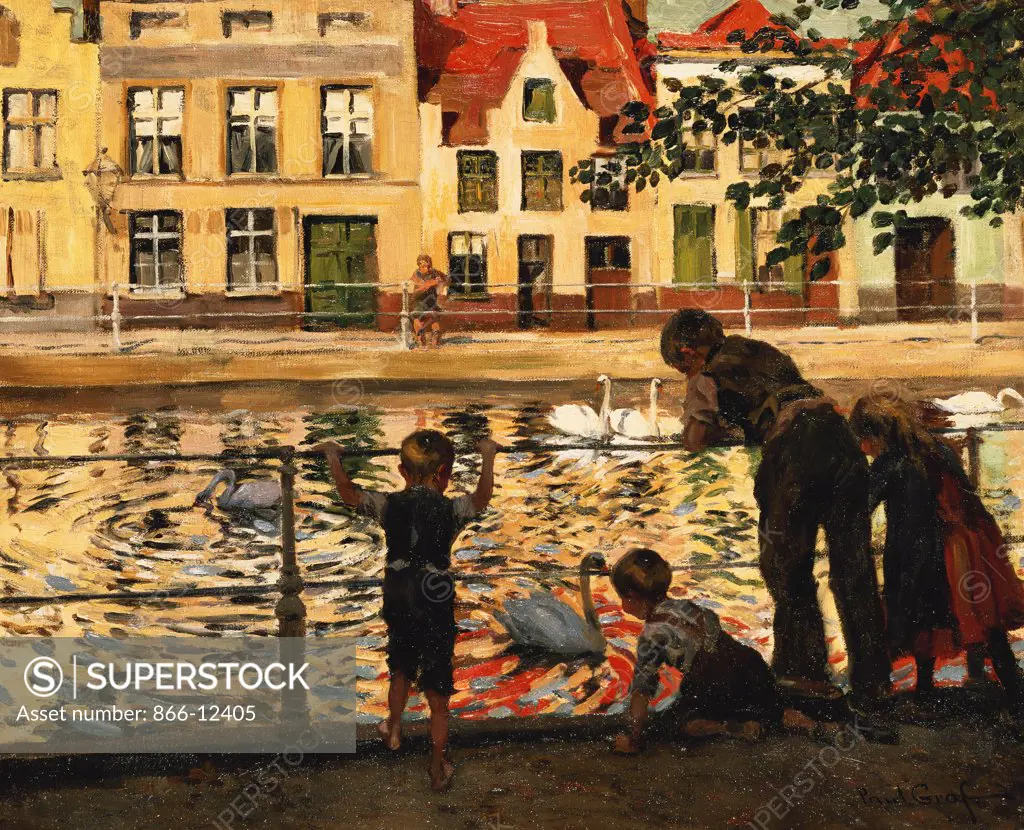 Feeding the Swans. Paul Graf (1856-1903). Oil on canvas. 64 x 78cm