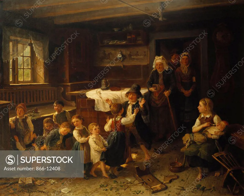 Children Playing in an Interior. Bengt Nordenberg (1822-1902). Oil on canvas. Dated 1873. 65 x 81cm