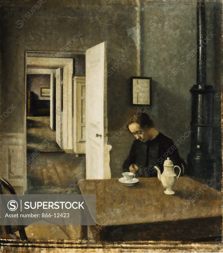 An Interior, Strandgade 25. Vilhelm Hammershoi (1864-1916). Oil on canvas. Dated 1915. 74 x 66cm. This was the artist's last work and depicts his wife Ida.