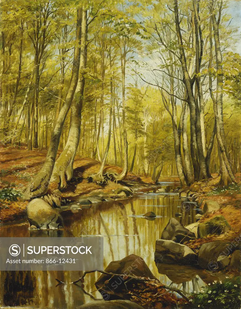 A Wooded River Landscape. Peder Monsted (1859-1941). Oil on canvas. Signed and dated 1892. 46 x 36cm