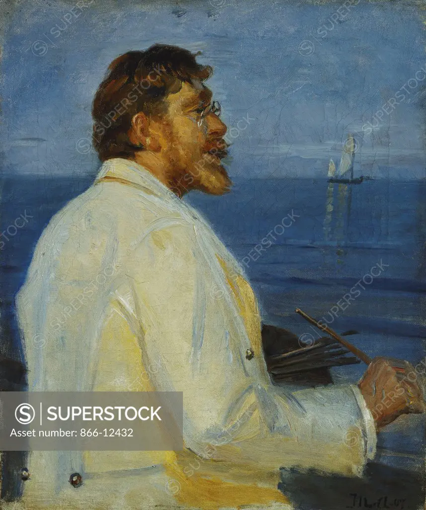 Portrait of the Artist Peder Severin Kroyer, half-length. Michael Ancher (1849-1927). Oil on canvas. Signed and dated 1907. 49 x 41.5cm
