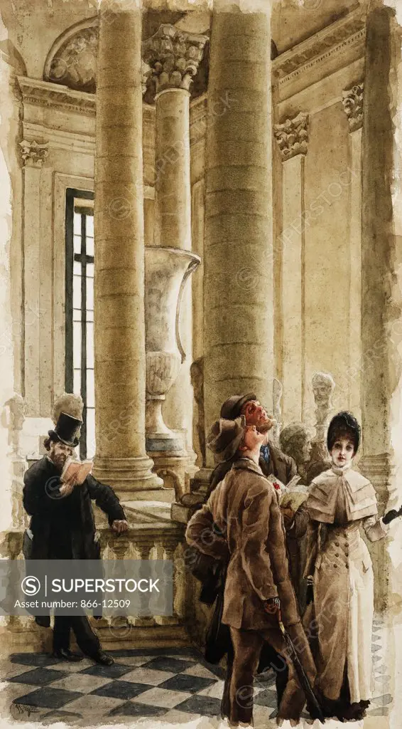 The Louvre (Foreign Visitors at the Louvre); Au Louvre (Visiteurs etrangers au Louvre). James Jacques Joseph Tissot (1836-1902). Pencil and watercolour. Dated c.1879-80. 41.3 x 22.3cm