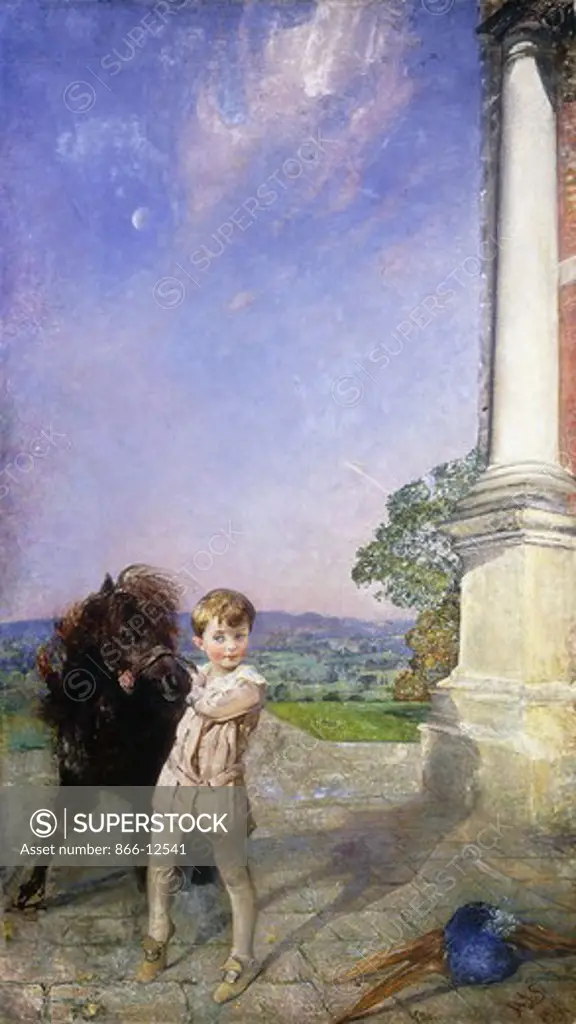 A Little Boy with a Shetland Pony. Annie Louisa Swynnerton (1844-1933). Oil on canvas. Signed and dated 1917. 227.3 x 129.6cm.