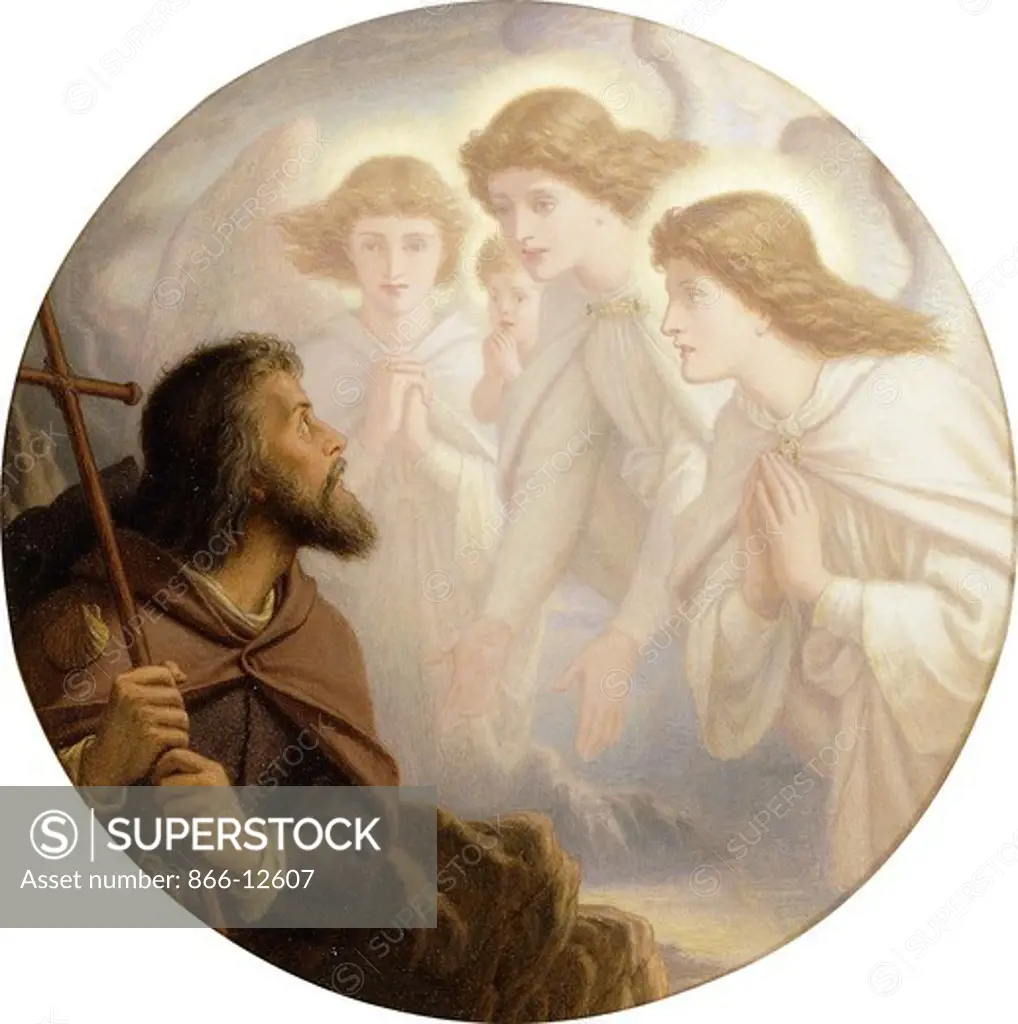Lead, Kindly Light, Amid the Encircling Gloom, Lead Thou Me On!...And with the Morn Those Angel Faces Smile, Which I Have Loved Long Since, and Lost Awhile. Sir Joseph Noel Paton (1821-1901). Oil on board. Dated 1894. Diameter 30.5cm.
