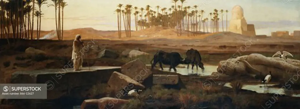 Memphis, by the Nile. Frederick Goodall (1822-1904). Oil on canvas. Dated 1882. 114.6 x 304.8cm