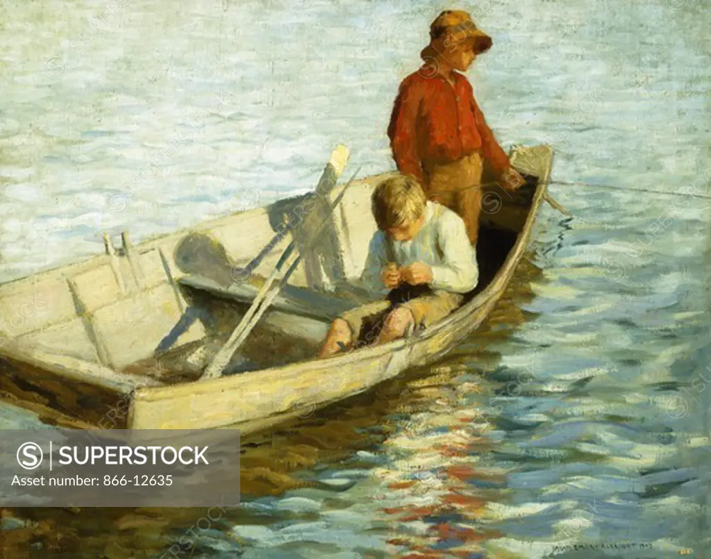 Young Fishermen in a Rowboat. Adam Emory Albright (1862-1957). Oil on canvas. Signed and dated 1909. 61 x 77cm. Catalogue No 824c