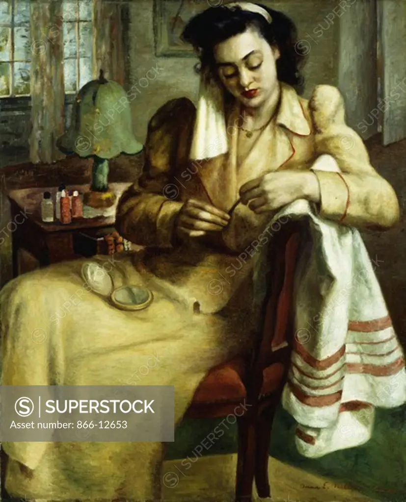 Filing her Nails. Anna Elkan Meltzer (1896-1974). Oil on canvas. Signed and dated 1942. 109.1 x 88.9cm