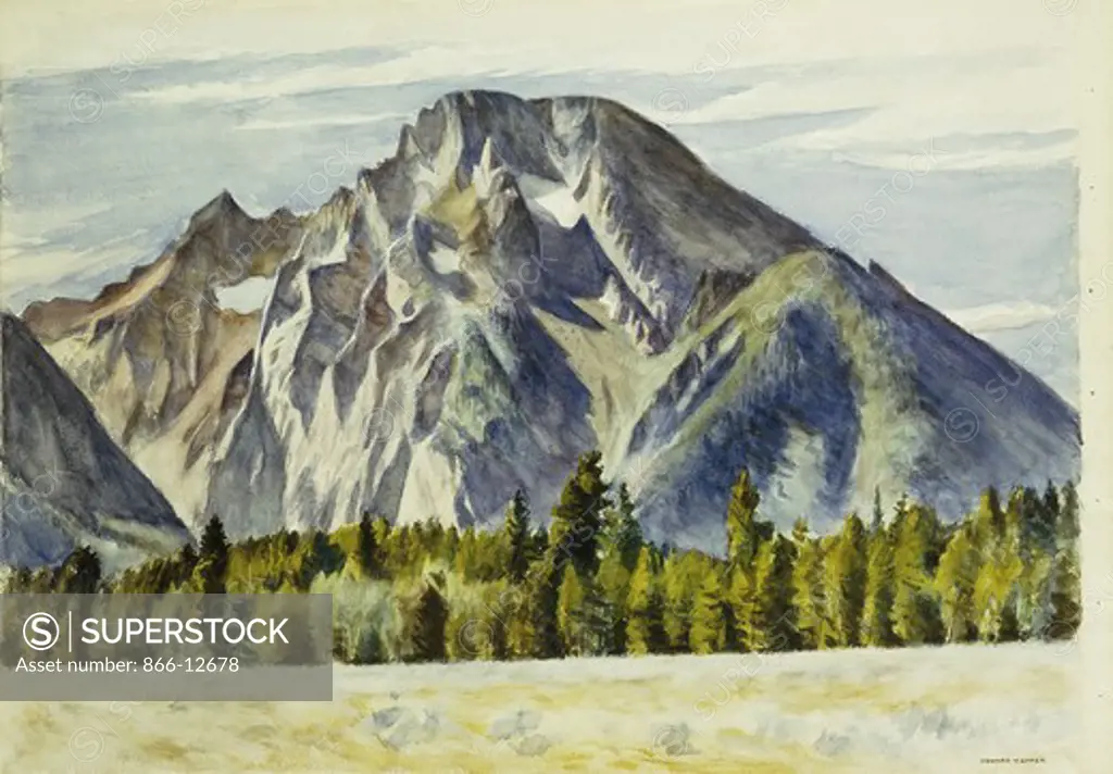 Mount Moran. Edward Hopper (1882-1967). Watercolour and pencil on paper. Painted in 1946.  52.7 x 72.4cm.