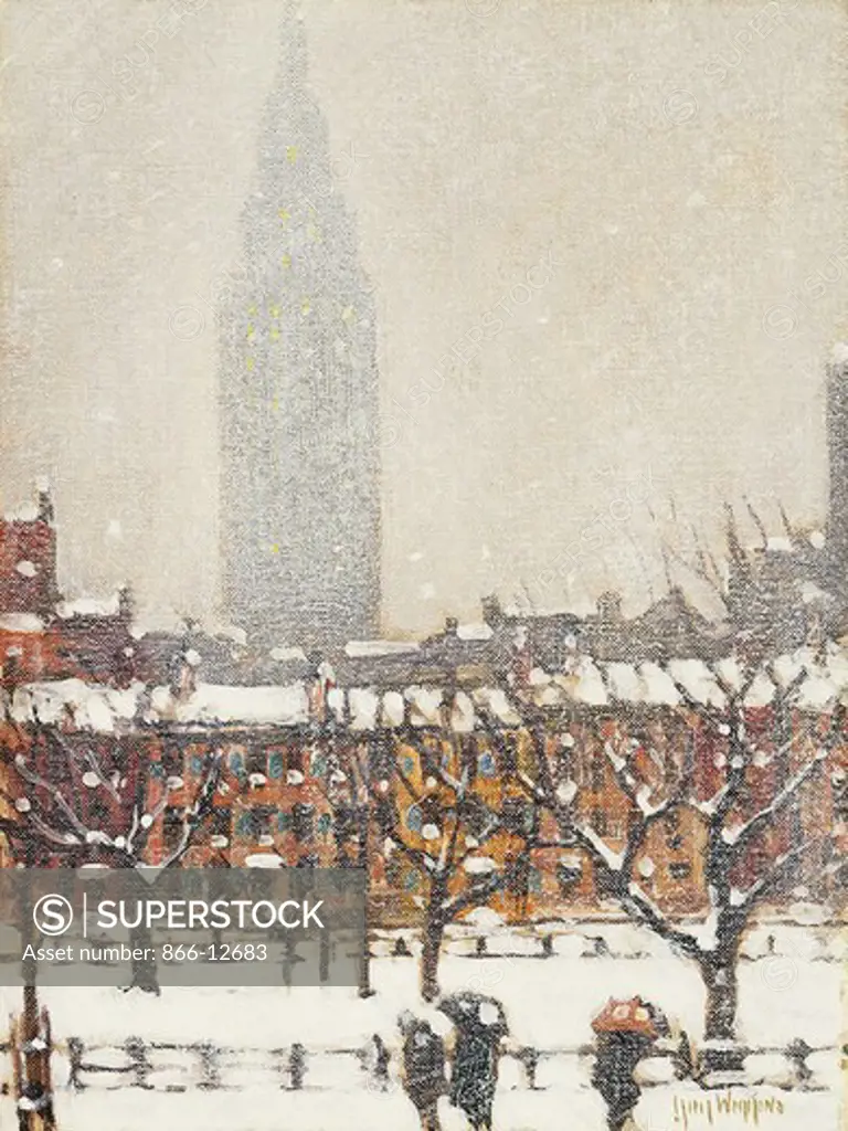 Old and New New York from Washington Square. Guy Carleton Wiggins (1883-1962). Oil on canvasboard. 30.5 x 22.8cm