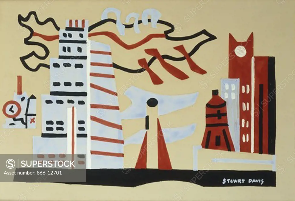 New York Skyline. Stuart Davis (1892-1964). Gouache on board. Painted in 1938. 25.4 x 38.1 cm