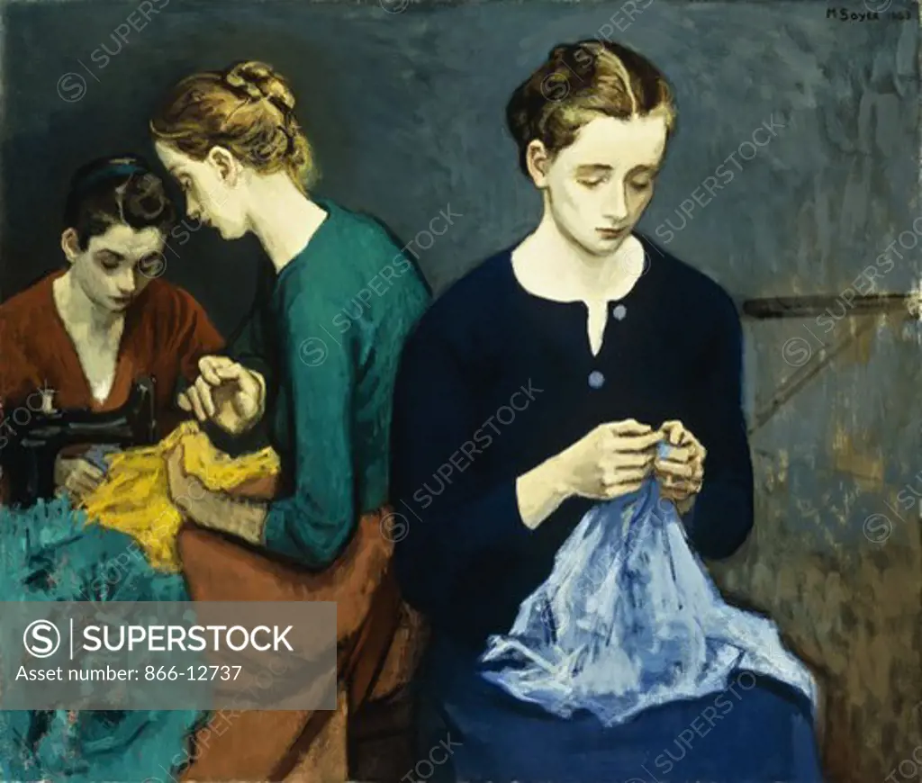 Seamstresses. Moses Soyer (1899-1974). Oil on canvas. Signed and dated 1953. 91.5 x 106.7cm