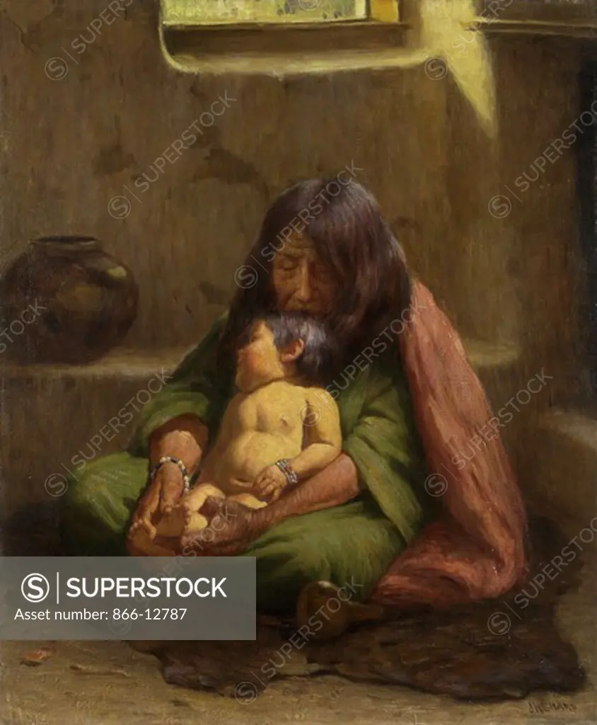 Indian Mother and Baby. Joseph Henry Sharp (1859-1953). Oil on canvas laid on masonite. 61 x 51cm