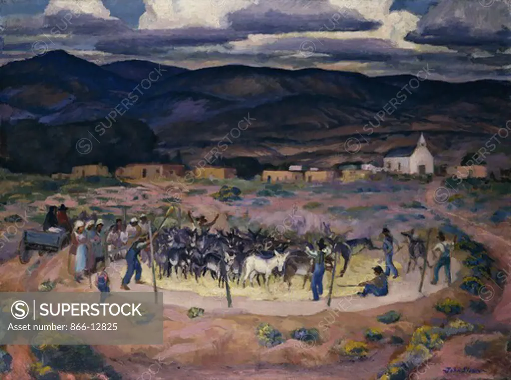 Burros Threshing. John Sloan (1871-1951). Oil on canvas. 61 x 81.5cm
