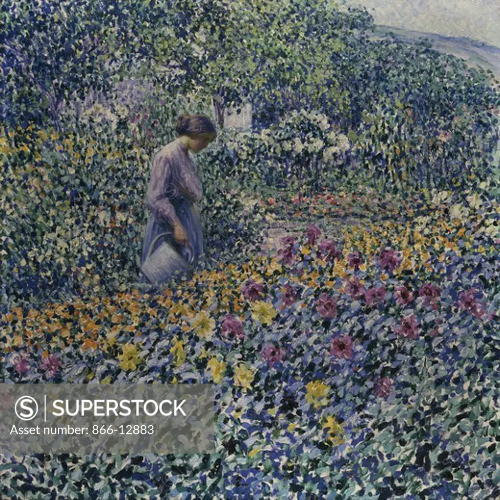 Watering the Flowers. Louis Ritman (1889-1963). Oil on canvas. Executed in Giverny circa 1912.  92.1 x 92.1cm