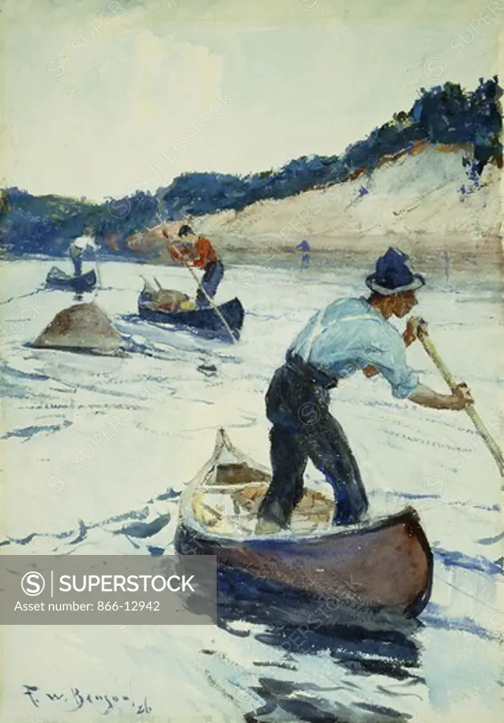 Canoeing. Frank Weston Benson (1862-1951). Watercolour and pencil on paper laid on board. Signed and dated 1926. 54.9 x 38.4cm