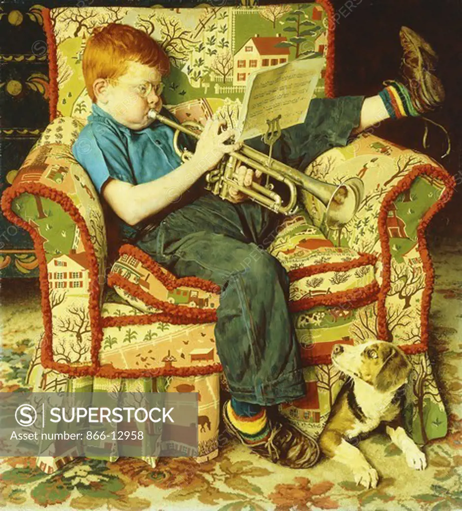 Trumpet Practice. Norman Rockwell (1894-1978). Oil on canvas. 86.4 x 78.7cm. Used as the cover illustration for The Saturday Evening Post, November 18, 1950.