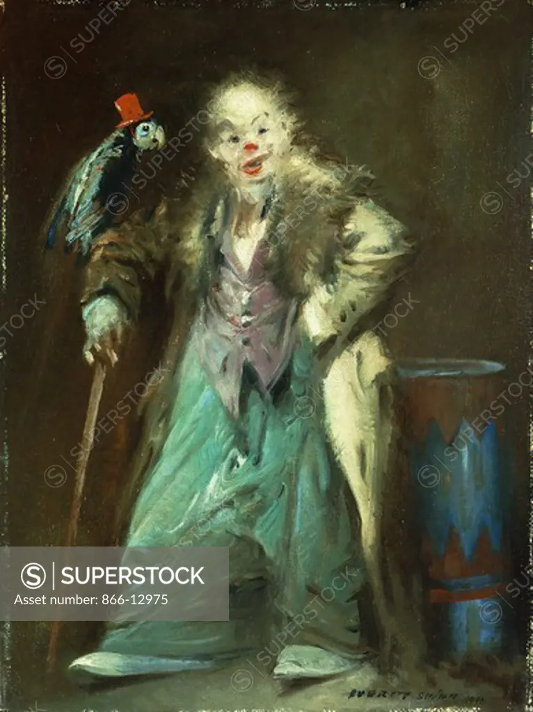 Polly's Clown. Everett Shinn (1876-1953). Oil on canvasboard.  Signed and dated 1946. 40.2 x 30.5cm