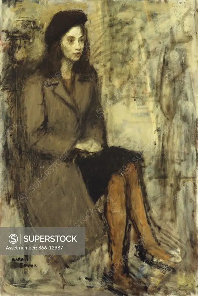 Lady Wearing a Brown Beret. Raphael Soyer (1899-1987). Oil on canvas. Signed and datd 1947. 76.5 x 51.3cm