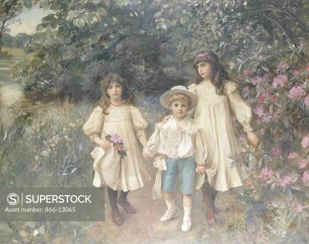 Meriel, Cynthia and George (Perkins). George Harcourt (1868/69-1947). Oil on canvas. Signed and dated 1900-1. 182.3 x 229.9cm. Painted in the grounds of Sundorne Park, Shropshire (now demolished).