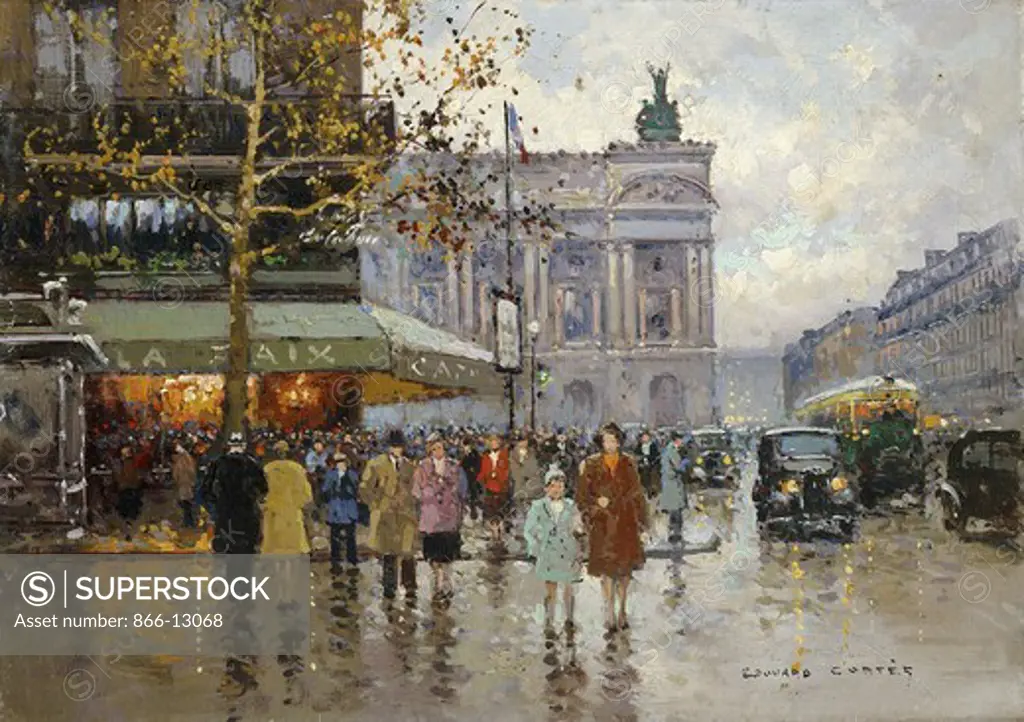 Cafe de la Paix, Paris. Edouard Leon Cortes (1882-1969). Oil on canvas. 33 x 45.7cm.
