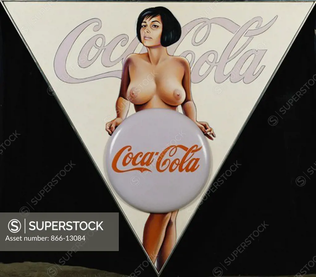 Coca-Cola. Mel Ramos (b. 1935). Oil on shaped canvas with fibreglass. Dated 1967. 122 x 122 x 122cm.