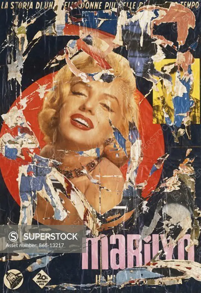 Marilyn Monroe. Mimmo Rotella (1918-2006). Torn posters on canvas. Dated 1963. 140 x 100cm.
