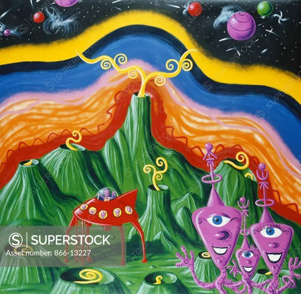 New Frontier. Kenny Scharf (b. 1958). Acrylic and spray paint on canvas. Painted in 1984. 217.2 x 221cm.