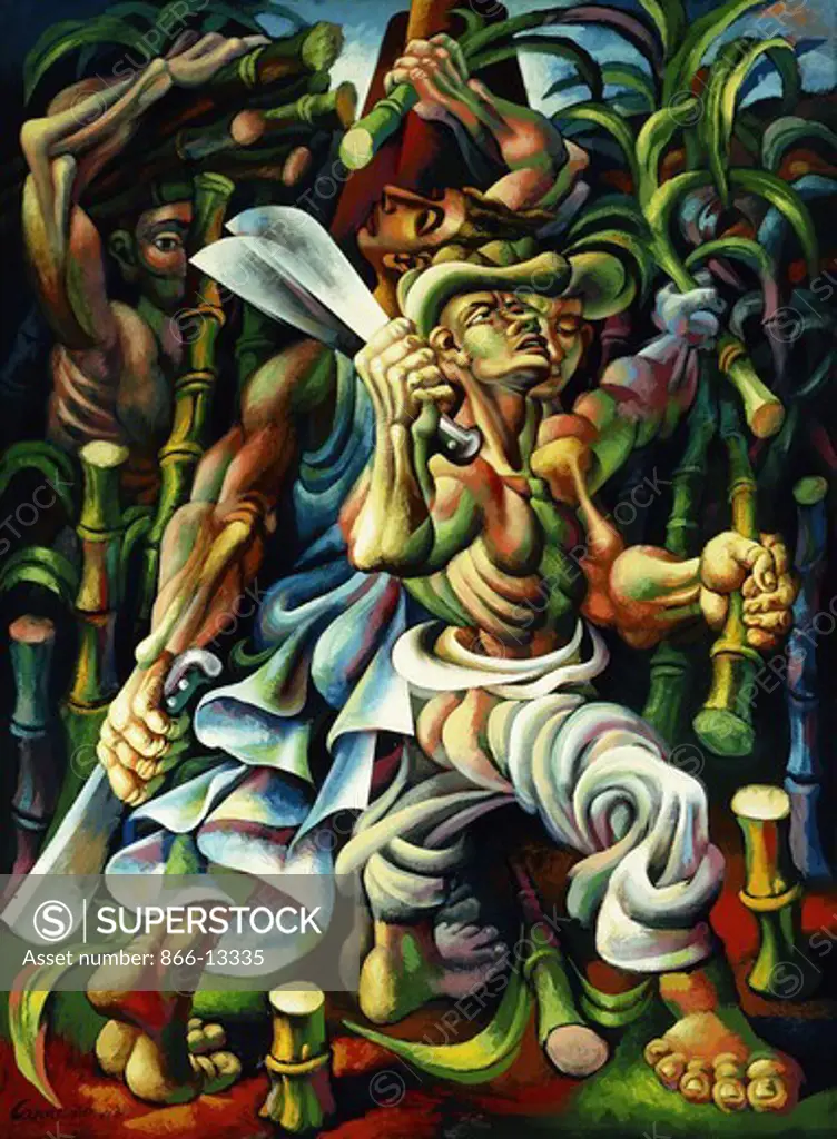 Cane Cutters; Cortadores de Cana. Mario Carreno (1913-1999). Oil on panel. Painted in 1943. 165 x 122cm.