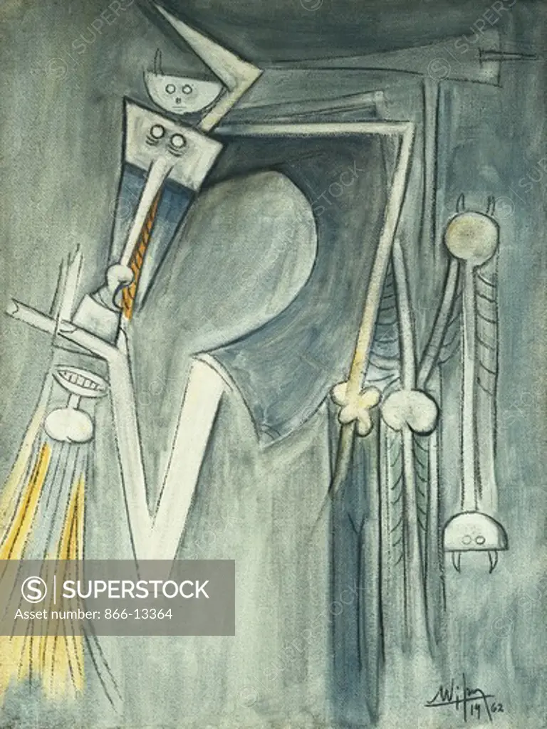Elegua. Wifredo Lam (1902-1982). Oil on burlap. Signed and dated 1962. 80 x 61cm.