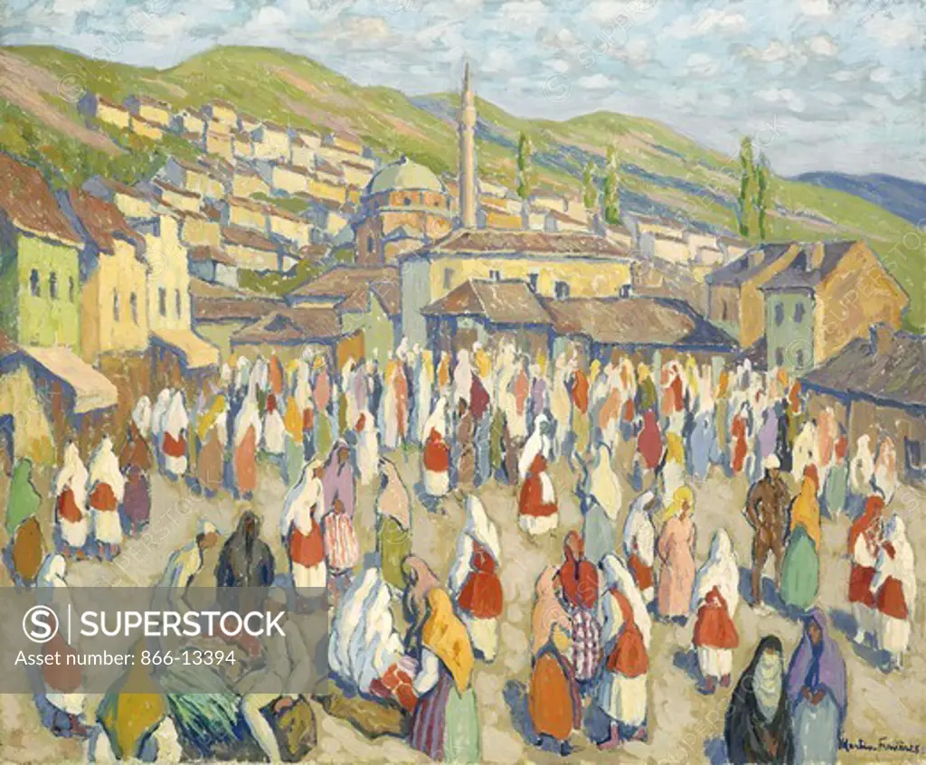 Orchrida Market, Yugoslavia; Le Marche a Ochrida, Yougoslavie. Jacques Martin-Ferrieres (1893-1972). Oil on canvas. 60.3 x 73cm